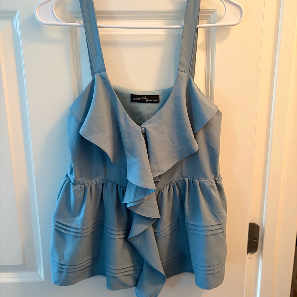 Blue Ruffled Sleeveless Top